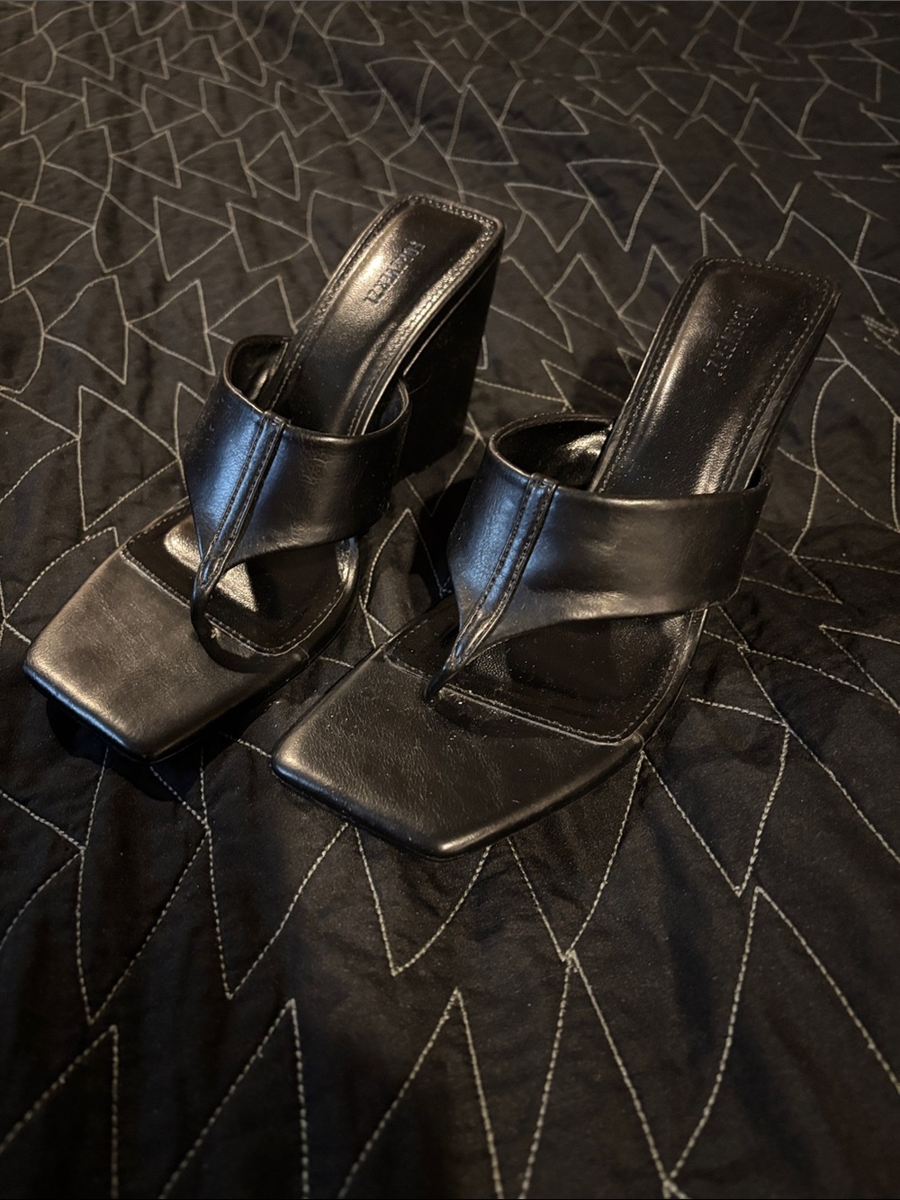 Forever 21 Classic Black Square-Toe Wedge Heeled Sandals